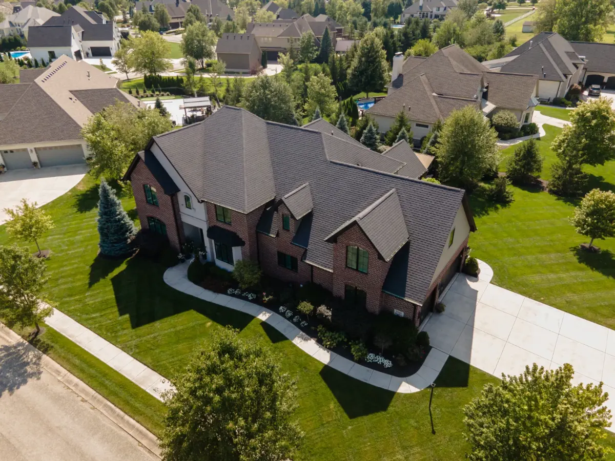 Architectural shingles with ridge vent before restoration in Viking Meadows, Hamilton County