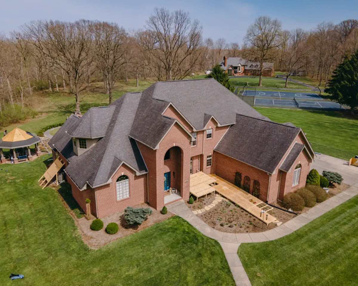 Architectural asphalt shingles before restoration in Viking Meadows, Hamilton County